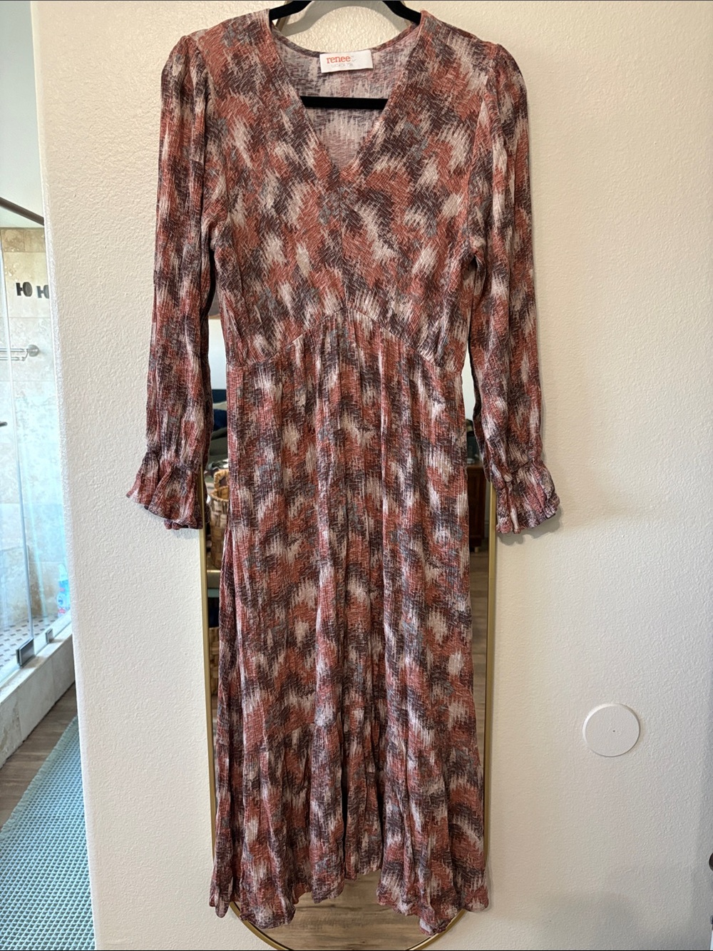 Multicolor V-Neck Long Sleeve Midi Dress - Rust Blend